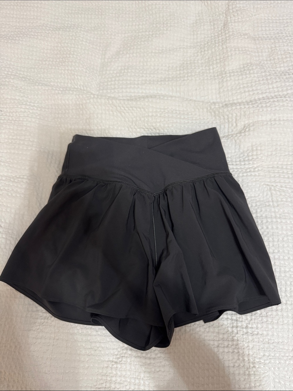 aerie Black Athletic High-Waist Flared Shorts